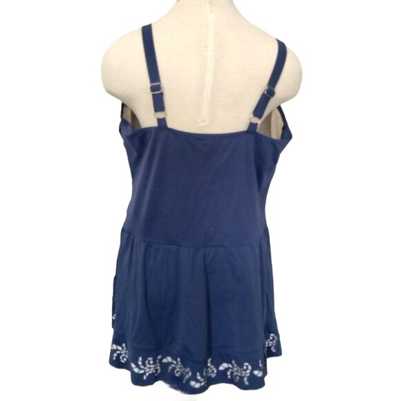 Denim & Co. Blue Ruching Swimdress Laser-Cut Hem Adjustable Straps Size 18W - Picture 7 of 9